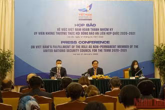 Bộ Ngoại giao thông tin về đóng góp nổi bật của Việt Nam tại Hội đồng Bảo an Liên hợp quốc. (Ảnh: Đinh Trường) 