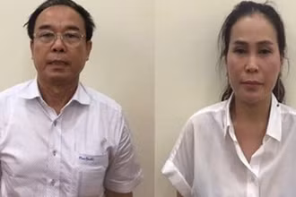 Bị cáo Nguyễn Thành Tài (trái) nhận mức án tám năm tù; bị cáo Thúy nhận mức án năm năm tù.