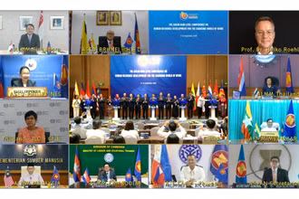Hội nghị cấp Bộ trưởng Lao động và Giáo dục ASEAN về Phát triển nguồn nhân lực cho thế giới công việc đang đổi thay tổ chức trực tuyến kết hợp trực tiếp (Ảnh: Molisa). 