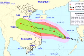 Vị trí và hướng di chuyển của bão số 5. (Nguồn: kttv.gov.vn)