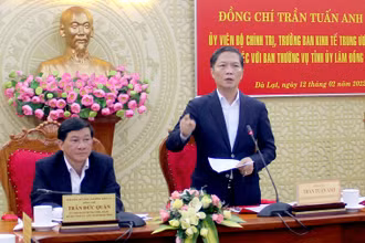 Đồng chí Trần Tuấn Anh phát biểu ý kiến tại buổi làm việc với Ban thường vụ Tỉnh ủy Lâm Đồng.