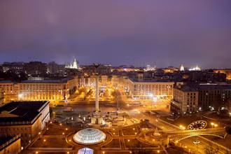Toàn cảnh thủ đô Kiev, Ukraine, sau khi Tổng thống Nga Putin cho phép triển khai chiến dịch quân sự ở miền Đông Ukraine, ngày 24/2. (Ảnh: Reuters)