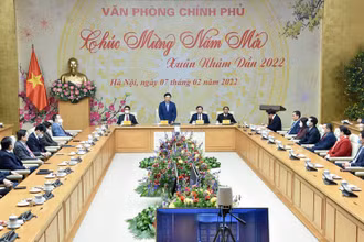 Phó Thủ tướng Chính phủ Phạm Bình Minh phát biểu tại buổi gặp mặt. (Ảnh: TRẦN HẢI)