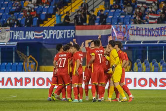 Các cầu thủ U23 Việt Nam ăn mừng bàn thắng phút 29 của Trung Thành. (Ảnh: VFF)