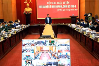 Quang cảnh Hội nghị phòng, chống dịch tại tỉnh Thái Bình diễn ra chiều 14/2.