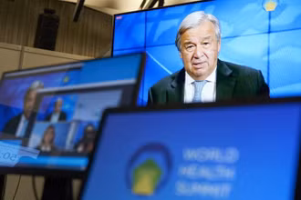 Tổng Thư ký Liên hợp quốc Antonio Guterres gửi thông điệp tới hội nghị. (Ảnh: Worldhealthsummit)