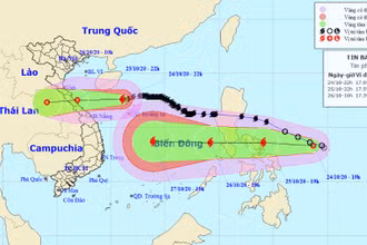 Vị trí và hướng di chuyển của bão số 8 (hình trên). (Nguồn: kttv.gov.vn)