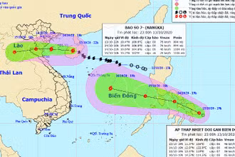 Vị trí và hướng di chuyển của bão số 7. (Nguồn: kttv.gov.vn)