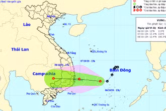 Vị trí và hướng di chuyển của vùng áp thấp. (Nguồn: kttv.gov.vn)