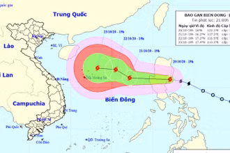 Vị trí và hướng di chuyển của bão Saudel. (Nguồn: kttv.gov.vn)