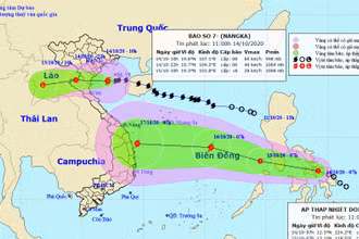 Vị trí và hướng di chuyển của bão số 7. (Nguồn: kttv.gov.vn)