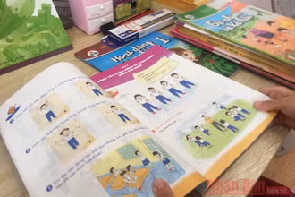 SGK lớp 1 mới được in bốn màu để thể hiện tốt hơn nội dung, giúp học sinh tiếp nhận thông tin, kiến thức (Ảnh: ĐỨC DUY)