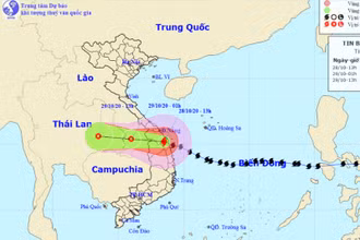 Vị trí và hướng di chuyển của bão số 9. (Nguồn: nchmf.gov.vn)