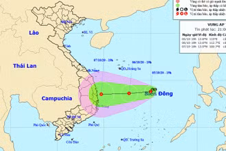 Vị trí và hướng di chuyển của vùng áp thấp. (Nguồn: kttv.gov.vn)