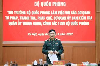 Đại tướng Phan Văn Giang phát biểu tại buổi làm việc. Ảnh: Báo Quân đội nhân dân