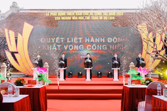 Lãnh đạo Đảng, Nhà nước, Bộ Văn hóa, Thể thao và Du lịch, tỉnh Nghệ An nhấn nút phát động triển khai công tác năm 2022 của ngành Văn hóa, Thể thao và Du lịch. 