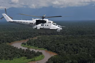 Trực thăng Mi-24 của Ukraine tham gia nhiệm vụ của Phái bộ gìn giữ hòa bình Liên hợp quốc tại Cộng hòa dân chủ Congo (MONUSCO), Beni, Cộng hòa dân chủ Congo, ngày 22/10/2018. (Ảnh: REUTERS)