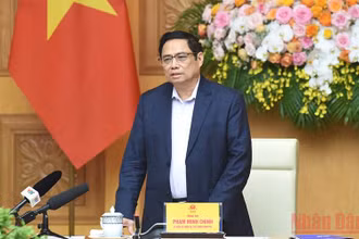 Thủ tướng Phạm Minh Chính phát biểu tại buổi làm việc. (Ảnh: TRẦN HẢI)