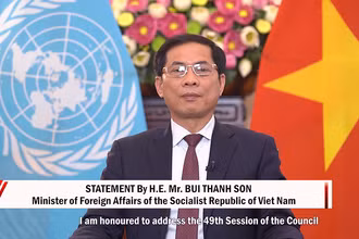 Bộ trưởng Ngoại giao Bùi Thanh Sơn tại phiên họp cấp cao Khóa họp lần thứ 49 Hội đồng Nhân quyền Liên hợp quốc. (Ảnh: Bộ Ngoại giao)