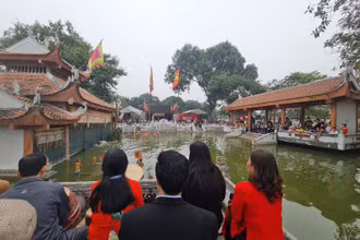 Biểu diễn rối nước phục vụ nhân dân tại làng rối Đào Thục (huyện Đông Anh, Hà Nội).