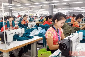 Lao động nữ người dân tộc thiểu số tham gia làm việc tại Cụm công nghiệp tỉnh Sơn La. (Ảnh: QUỐC TUẤN)