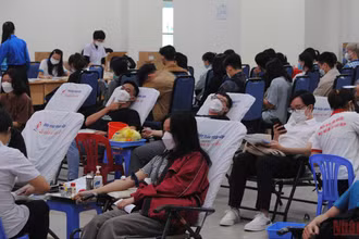 Đại học Đà Nẵng đón tiếp sinh viên đến hiến máu.