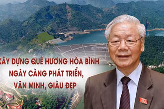 Tổng Bí thư Nguyễn Phú Trọng phát biểu chỉ đạo tại buổi làm việc với Ban Thường vụ và lãnh đạo tỉnh Hòa Bình. (Ảnh: Trí Dũng/TTXVN)