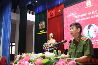 Đồng chí Thiếu tướng, GS, TS Trần Minh Hưởng, Giám đốc Học viện Cảnh sát nhân dân phát biểu tại hội thảo.