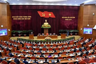 Quang cảnh Hội nghị lần thứ 5 Ban Chấp hành Trung ương Đảng Cộng sản Việt Nam khóa XIII. (Ảnh: ĐĂNG KHOA)