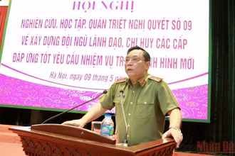 Trung tướng Nguyễn Hải Trung, Giám đốc Công an thành phố Hà Nội phát biểu tại hội nghị.