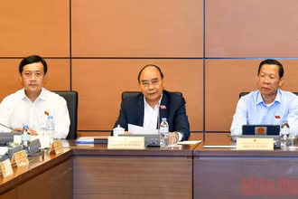 Chủ tịch nước Nguyễn Xuân Phúc phát biểu ý kiến thảo luận tại Tổ 2 chiều 26/5. (Ảnh: LINH NGUYÊN)