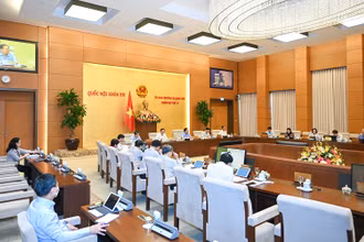 Phiên họp Ủy ban Thường vụ Quốc hội cho ý kiến về dự thảo Nghị quyết ban hành Nội quy kỳ họp Quốc hội (sửa đổi). (Ảnh: Duy Linh)