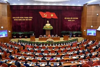 Quang cảnh Hội nghị lần thứ 5 Ban Chấp hành Trung ương Đảng Cộng sản Việt Nam khóa XIII. (Ảnh: ĐĂNG KHOA)