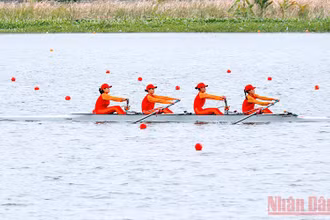 Các trận đấu vòng loại môn Đua thuyền Rowing tại Khu huấn luyện đua thuyền thành phố Hải Phòng sáng 9/5.