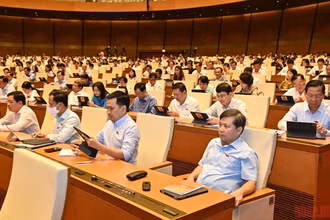 Các đại biểu Quốc hội dự phiên họp tại Hội trường Diên Hồng, chiều 25/5. (Ảnh: ĐĂNG KHOA)