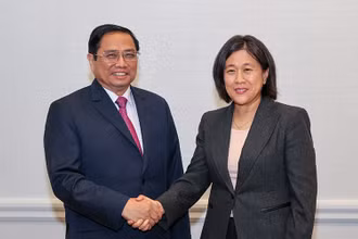 Thủ tướng Chính phủ Phạm Minh Chính tiếp Trưởng Đại diện Thương mại Hoa Kỳ Katherine Tai (Ảnh: Nhật Bắc).