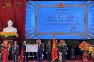 Bí thư Tỉnh ủy Hải Dương Phạm Xuân Thăng trao Huân chương Lao động hạng Ba cho đại diện huyện Tứ Kỳ.