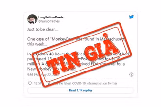 Một bài đăng trên Twitter đưa tin sai sự thật về bệnh đậu mùa khỉ.