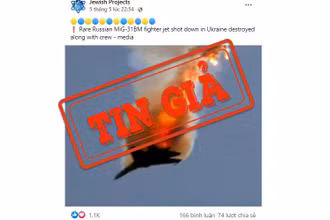 Một tài khoản Facebook chia sẻ hình ảnh máy bay chiến đấu bốc cháy với chú thích sai lệch. (Ảnh chụp màn hình)
