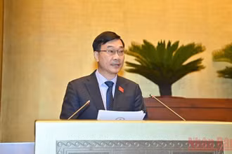 Chủ nhiệm Ủy ban Kinh tế của Quốc hội Vũ Hồng Thanh trình bày Báo cáo của Đoàn giám sát về việc thực hiện chính sách, pháp luật về công tác quy hoạch. (Ảnh: LINH KHOA)