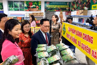 Sản phẩm bánh chưng Tranh Khúc (xã Duyên Hà, huyện Thanh Trì) được bày bán rộng rãi tại nhiều siêu thị, chuỗi thực phẩm.