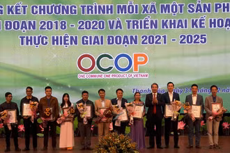 Lãnh đạo tỉnh Thanh Hóa trao Giấy chứng nhận cho các chủ thể có sản phẩm OCOP 4 sao.