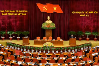 Quang cảnh bế mạc Hội nghị lần thứ 14 Ban Chấp hành Trung ương Đảng khóa XII. 
