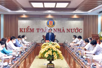 Chủ tịch Quốc hội Vương Đình Huệ phát biểu tại buổi làm việc với Kiểm toán Nhà nước. (Ảnh: DUY LINH)