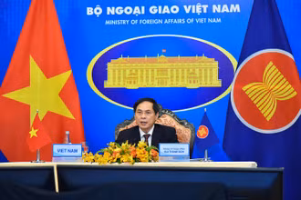 Bộ trưởng Ngoại giao Bùi Thanh Sơn phát biểu ý kiến tại Hội nghị. (Ảnh do báo Thế giới và Việt Nam cung cấp) 