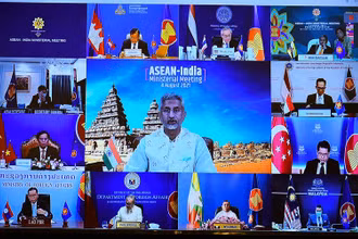 Hội nghị Bộ trưởng Ngoại giao ASEAN - Ấn Độ theo hình thức trực tuyến, chiều 4/8. (Ảnh do báo Thế giới và Việt Nam cung cấp)