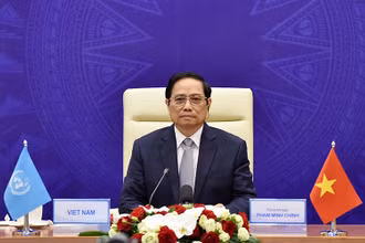 Thủ tướng Phạm Minh Chính phát biểu tại Phiên thảo luận mở cấp cao của Hội đồng Bảo an Liên hợp quốc.Ảnh: TRẦN HẢI