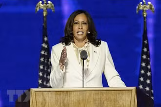 Bà Kamala Harris phát biểu tại Wilmington, bang Delaware, ngày 7/11/2020. (Ảnh: AFP/TTXVN)