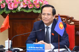 Bộ trưởng Đào Ngọc Dung dự hội nghị theo hình thức trực tuyến (Ảnh: Molisa).
