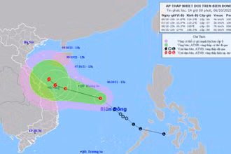 Vị trí và hướng di chuyển của áp thấp nhiệt đới. (Nguồn: nchmf.gov.vn)